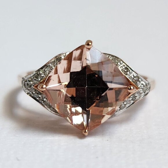Not Silver 10k Solid NIB 2.27g Rose Gold Genuine Morganite Diamond Accent Size 7 - Picture 2 of 16